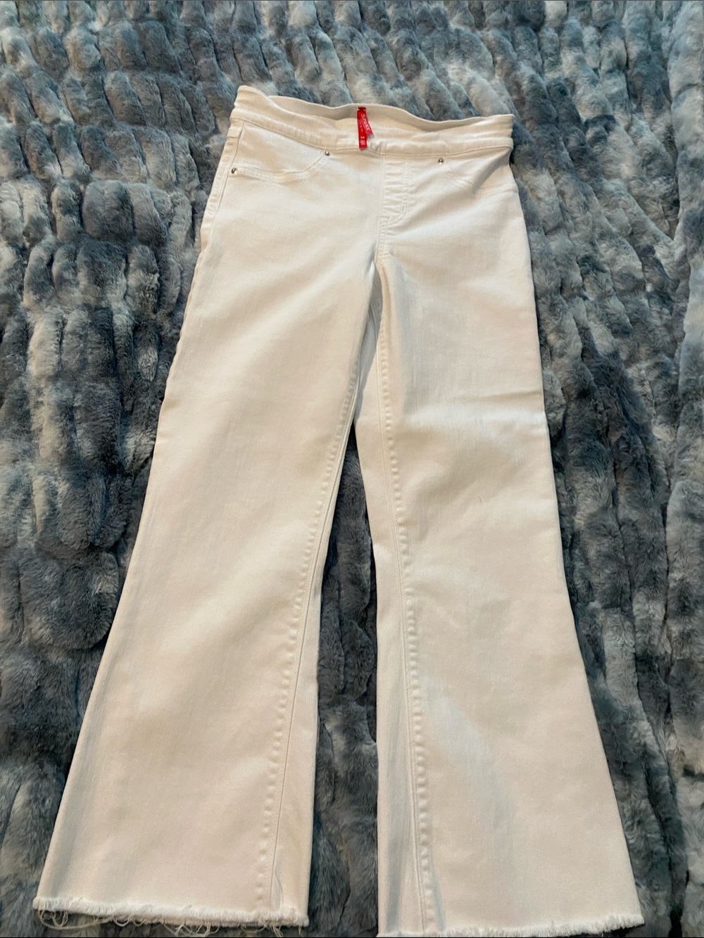 SPANX White Women's Flared Jeans with Raw Hem